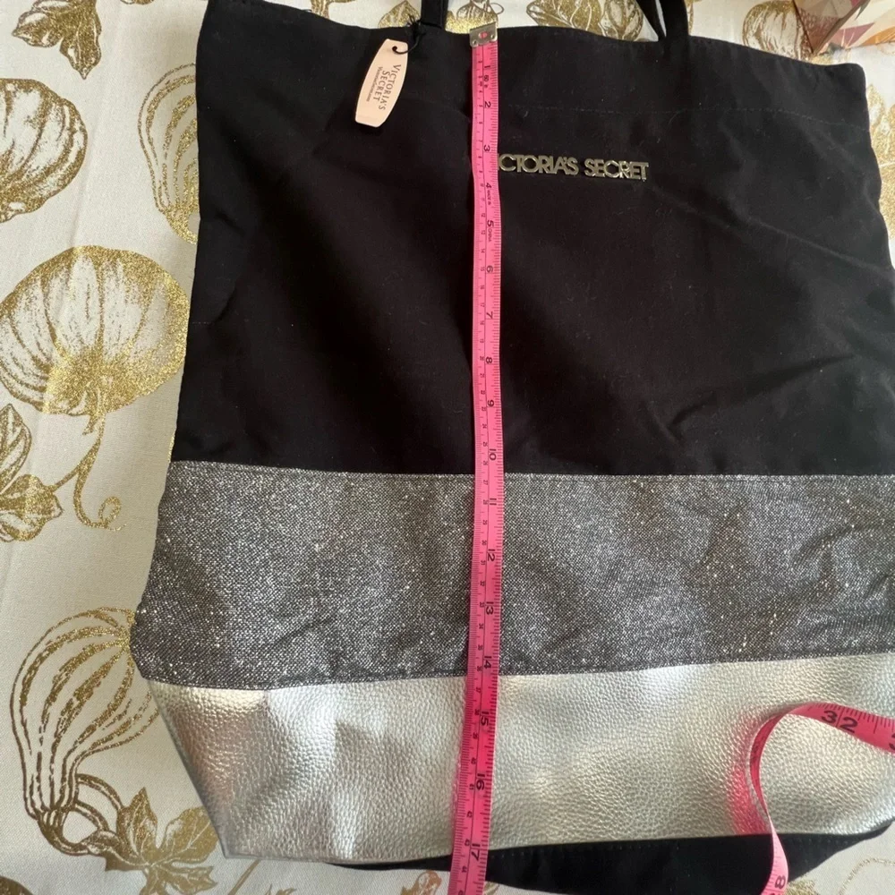 Victoria's Secret Black Tote with Silver Glitter Accent